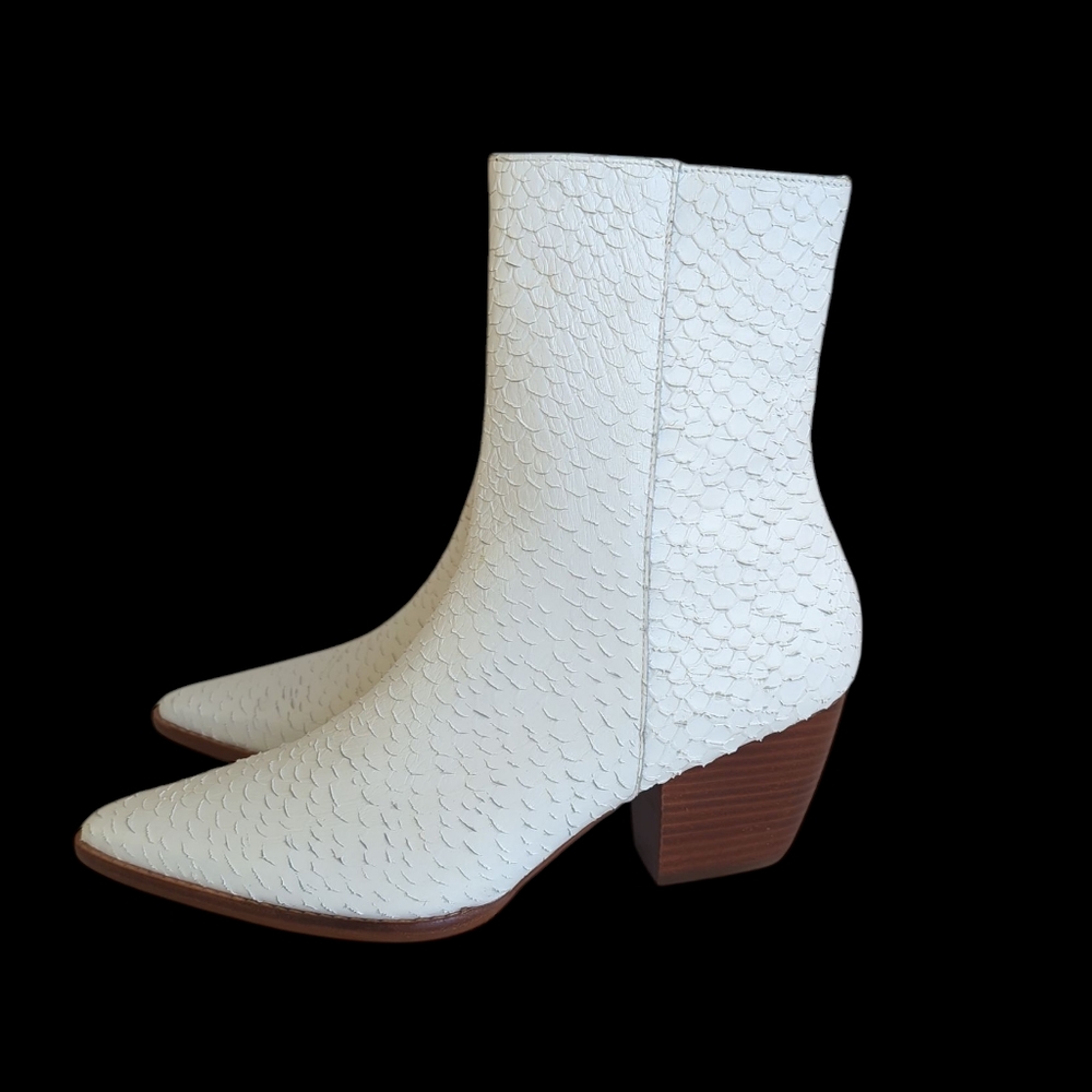 Matisse Caty Snake Embossed Leather Zip Up Heeled Western Boots 9.5M White
